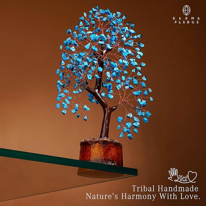 Crystal Tree of Life Turquoise Healing Crystal Trees for Home & Office Decoration, Handmade Crystal Money Bonsai Trees for Positive Energy, Good Luck, Christmas Decor, Birthday Gifts for Women, Mom