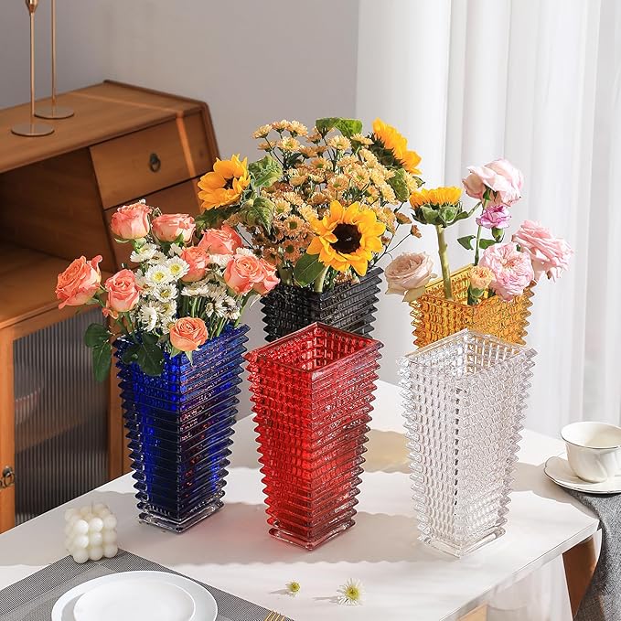 MCMCNCUIU Crystal Vase, Large Crystal Vases for Flowers, Large Flower Vase, Modern Clear Vases for Living Room, Bedroom, Kitchen, Dining Table, Mantle, Wedding, 9 Inches