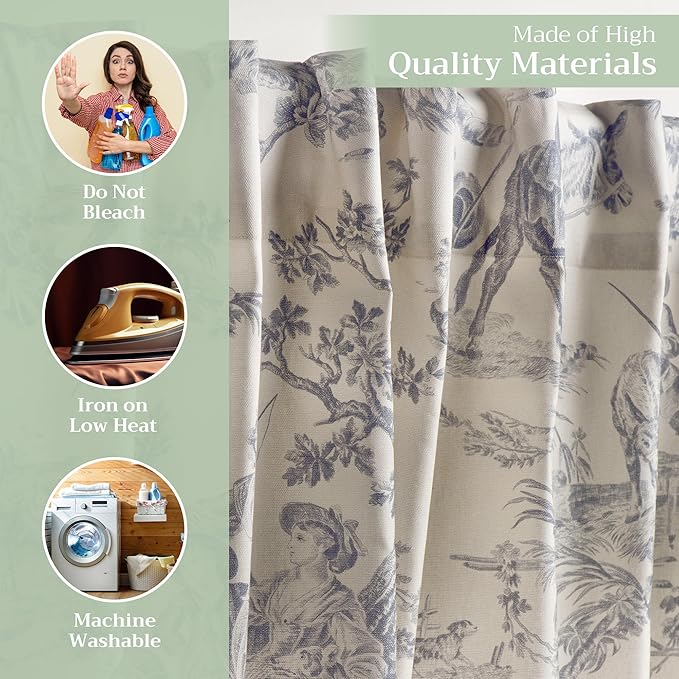 Maison d' Hermine Curtains for Living Room 100% Cotton 124 inch Length Two Panels Light Filtering Toile Curtains for Bedroom Windows with Rod and Loop Pockets (The Miller Paloma Gray, 50" W x 124" L)