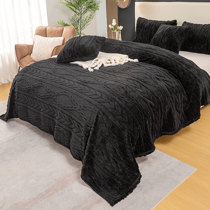 YUSOKI Sherpa Twin XL Blanket-3D Stylish Design Super Soft Fuzzy Cozy Warm Blanket Thick Plush Fluffy Furry Blankets for Teen Girls Women Couch Bed Sofa Chair Men Boys Gift(Black,65"x90")
