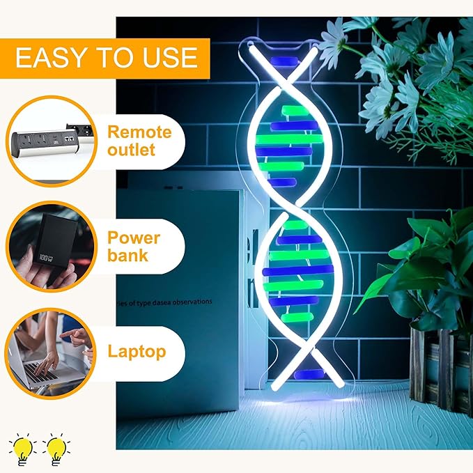 DNA Double Helix Neon Signs for Wall Decor, Dimmable LED DNA Neon Light Art Wall Sign, USB Powered for Man Cave Gaming Room Bedroom Biology Science Gift Decor for Nurse Doctor Physician(4.7 * 16.1in)