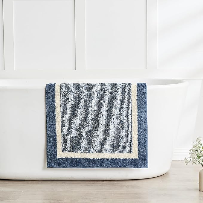 CozeCube Bath mats for Bathroom Non Slip, Fluffy Shaggy Bath Rugs for Bathroom Washable, Extra Soft and Absorbent Microfiber Bath Rugs for Shower Sink, Kitchen Sink, Navy Blue, 16" x 24"