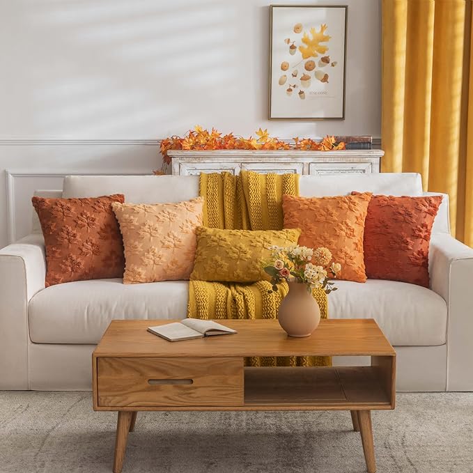 Maple Leaf Fall Throw Pillow Covers 12"x20" Set of 2, Rust Red Farmhouse Decorative Pillow Covers for Autumn Harvest Holiday Accent Pillow Cases, Faux Fur Pillow Covers for Couch Bed Room