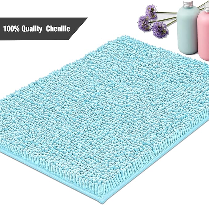 Bathroom Rugs Mat 70x24 Long Non Slip Chenille Bath Mats Bath Rugs for Bathroom Shower Aqua Blue