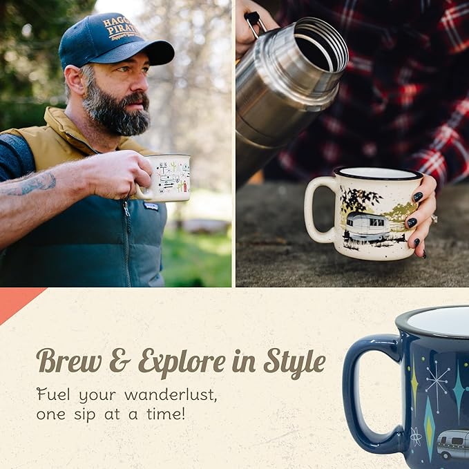 Ceramic Coffee Mug - 15 oz Retro Inspired Camping Mug - for Hot & Cold Drinks - Works as a Tea, Soup, & Coffee Mug - Stylish, Versatile, & Microwaveable Camping Coffee Mugs by Camp Casual