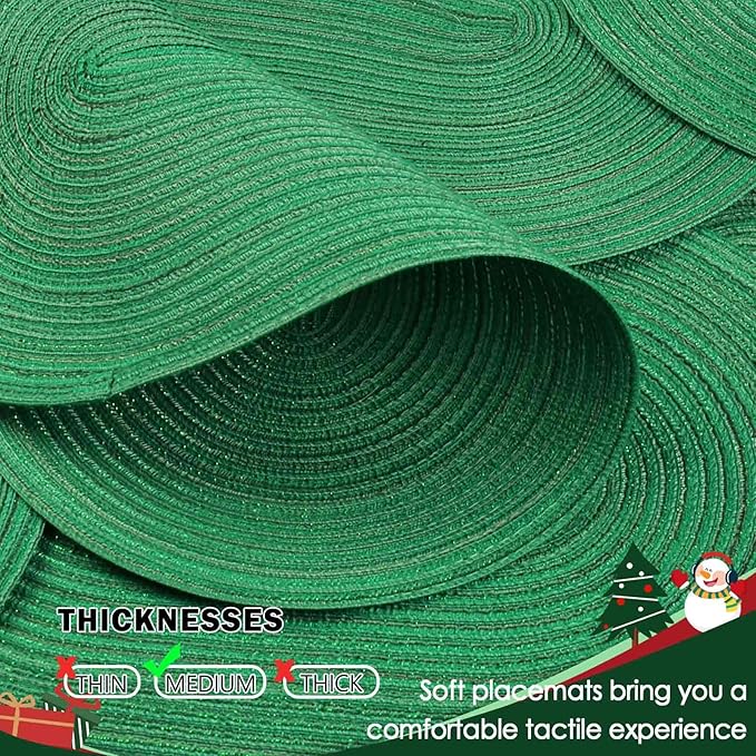 Noctiflorous Oval Braided Placemats Set of 6 Woven 12x18 Inch Non Slip Washable Heat Resistant Place Mats Round Tablemats for Dining Kitchen Party Daily Table Decor Dinner Mats (04 Green Shine, 6)
