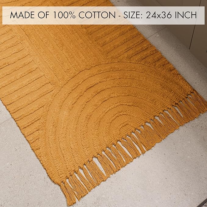 KIBAGA Beautiful Boho Rug with Tassels for Your Bathroom - Soft 2 x 3 ft. Cotton Rug Fits Perfectly Into Your Bath - Washable, Non-Slip Mat Ideal to Enhance Any Modern Home Decor, 24 x 36 inch