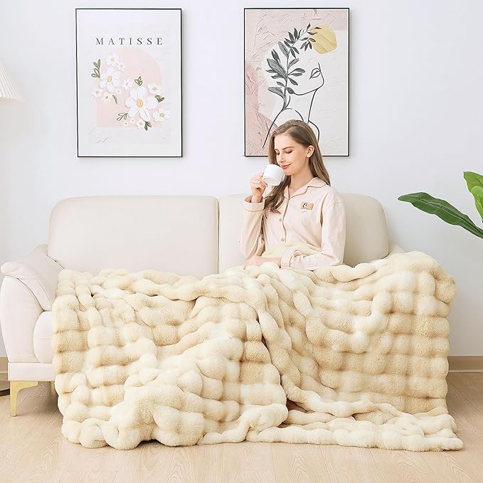 Tie-dye Camel Fuzzy Ultra Soft Bed Comfy Blanket 60x80 Cozy Faux Fur Throw Blanket for Living Room Thick Fluffy Furry Blanket Home Gifts 860 GSM