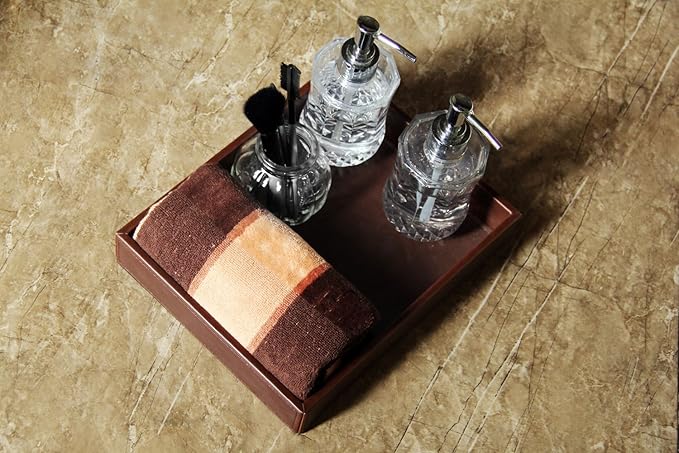 HofferRuffer Decorative Vanity Tray, Desktop Storage Organizer, Catchall Tray, Valet Tray, Nightstand or Dresser Organizer, PU Faux Leather Bathroom Tray, Brown, 10.2 x 8.4 x 1.8 inches