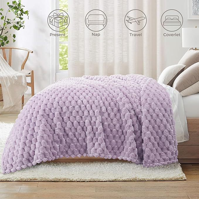 Whale Flotilla Throw Blanket for Couch with Jacquard Pattern, Fuzzy Soft Cozy Exquisite Blankets for All Season, Warm and Fluffy, 50x60 Inch, Lilac