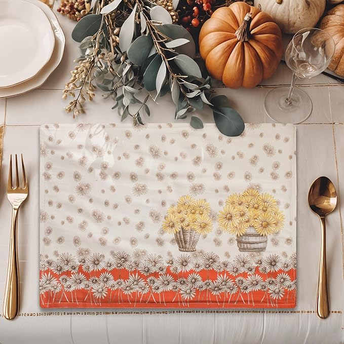 Maison d' Hermine Placemats Set of 4 100% Cotton Washable Cloth Place Mats, Reusable Table Mats for Kitchen Dining Decoration, Party, Wedding, Restaurant (Bagatelle, 13" x 19")