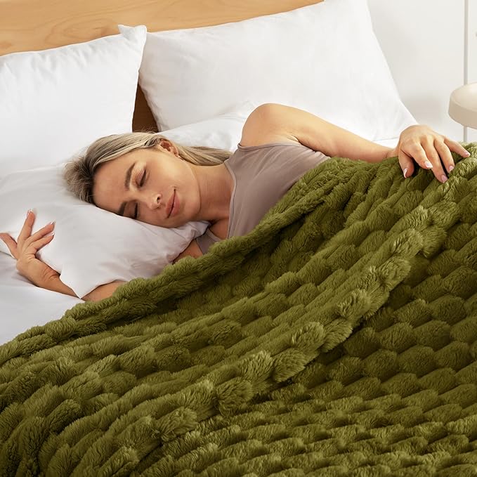 Whale Flotilla King Size Blanket for Bed with Jacquard Pattern, Fuzzy Soft Cozy Exquisite Blankets for All Season, Warm and Fluffy, 90x104 Inch, Olive