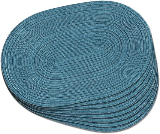 Noctiflorous Oval Braided Placemats Set of 8 Woven 12x18 Inch Non Slip Washable Heat Resistant Place Mats Tablemats for Dining Kitchen Party Daily Table Decor Dinner Mats (Teal Blue, 8)