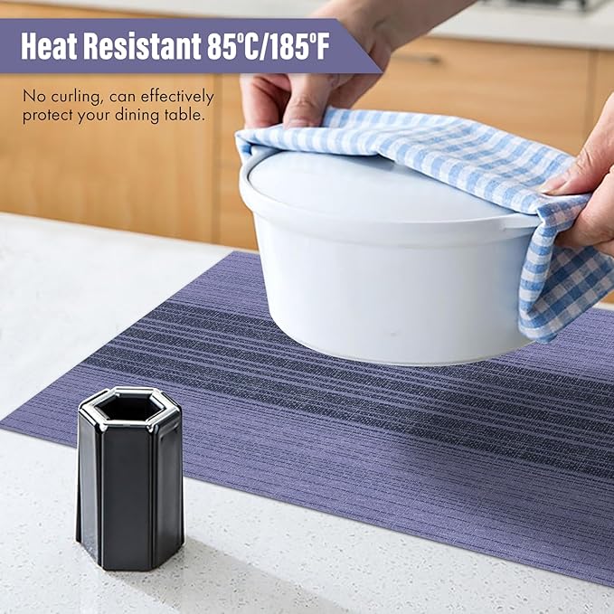 Winknowl Placemats, Set of 8 Heat Resistant Stain Resistant Woven Vinyl Insulation Place mats, Durable Washable Elegant Table Mats for Dining (Purple)