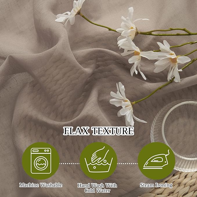 NICETOWN Linen Sheer Curtains 96 inches Long, (Burlap) Grommet Semi Sheer Flax Textued Vertical Drapes Privacy with Light Filtering for Living Room/Farm House, W52 x L96, 1 Pair