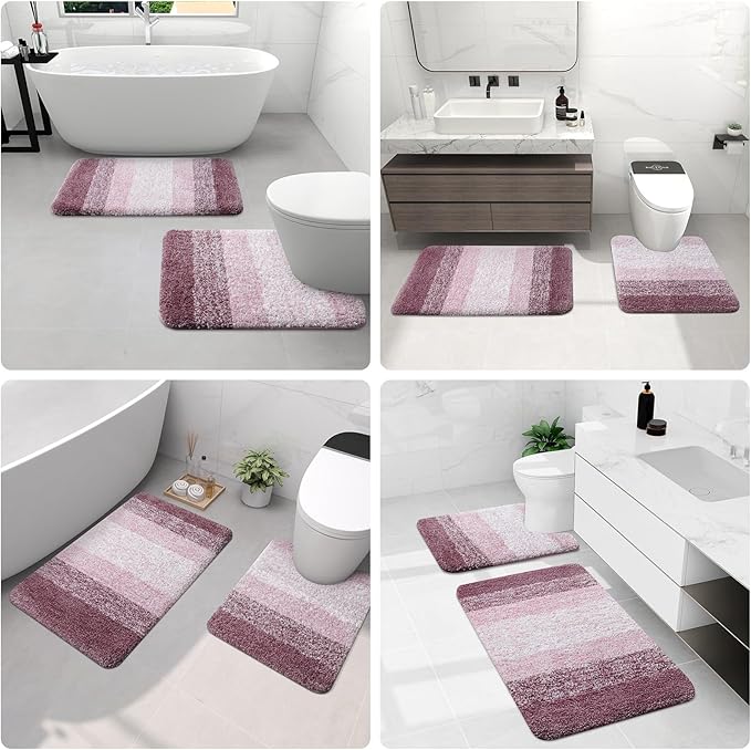Arotive Microfiber Bathroom Rugs, Shaggy Soft and Absorbent Bath Rug, Non-Slip, Thick Plush Machine Washable Dry Bath Mats for Bathroom, Tub and Shower, 47x24, Mauve