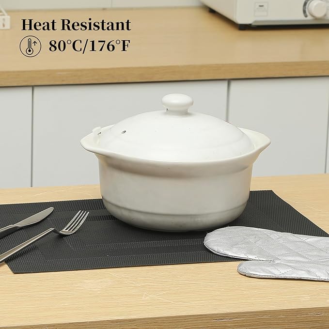 Leetaltree Black Frame Placemats Set of 12 - Heat Resistant Non-Slip Place mats for Dining Table, Washable Durable PVC Vinyl Woven Table Mats(Black Frame, 12)