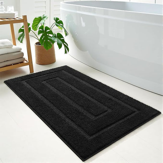 HOMORE Bathroom Rug 24x48 Inch Soft Absorbent Bathroom Runner Rug, Washable Bath Runner Rugs for Long Non Slip Bath Mat for Shower Tub,Black