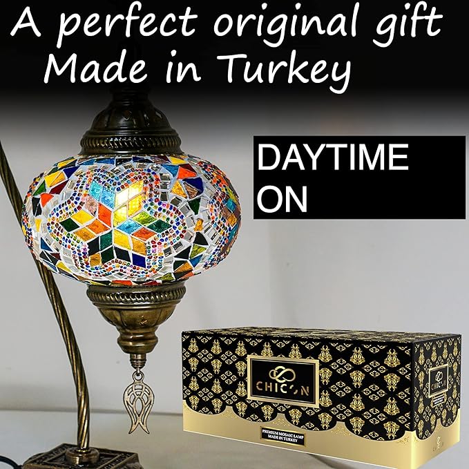 CHICON Handmade Mosaic Tiffany Boho Lamp | Genuine Glass Mosaic | A Piece of Art in Unique Moroccan Bohemian Small Table Lamp - SWAN Flower Mix