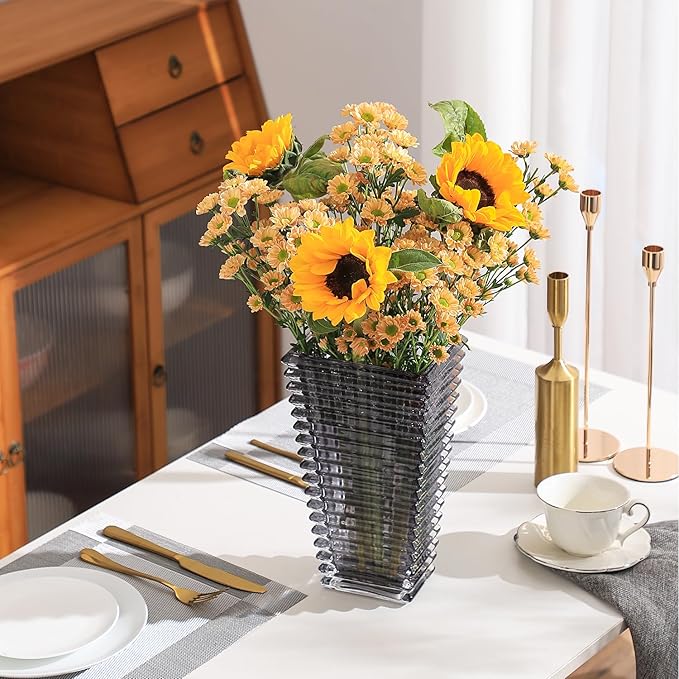 MCMCNCUIU Crystal Vase, Large Crystal Vases for Flowers, Large Flower Vase, Modern Black Vases for Living Room, Bedroom, Kitchen, Dining Table, Mantle, Wedding, 11 Inches