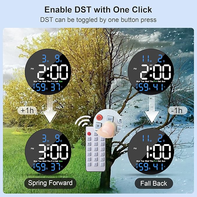Digital Wall Clock, 10 in Wall Clock with Large LED Display Seconds Display One Button DST Muteable Button Auto Brightness, Large Digital Wall Clock for Living Room, Classroom, Bedroom, Office