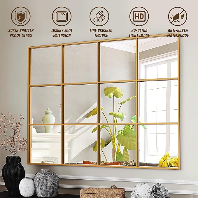 Antok Decorative Mirrors for Wall Decor, 30" x 40" Decorative Wall Mirror Black Window Mirrors Wall Mounted Decorative Mirror for Living Room Dining Room Hallway Entryway,Bronze,Retro Rect Style