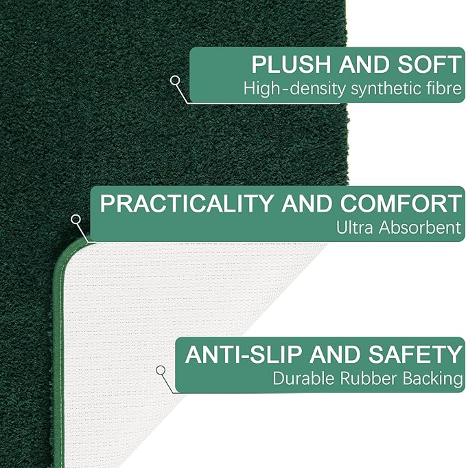 AROGAN Luxury Long Bathroom Runner Rug, 24x72 Inch Thick Soft and Absorbent Non Slip Bath Mat, Rubber Backing Quick Dry Rugs Carpets, Machine Washable Plush Mats for Shower Floor, Deep Green