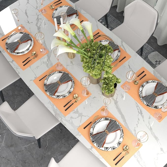4 Piece 12 x 18 inch Soft Faux Linen Place Mats Heat Resistant Dining Table Place Mats Cloth Kitchen Table Mats 12x18 Orange