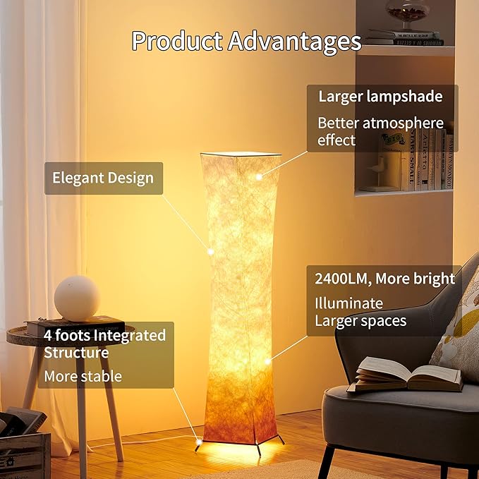 chiphy Floor Lamp, Dimmable 39" (XS) Tall Standing Lamp, 3 Levels Adjustable Brightness LED Bulbs, Column Floor Light, Red Gradient Fabric Lampshade, Home Decor for Living Room, Bedroom, Kids Room