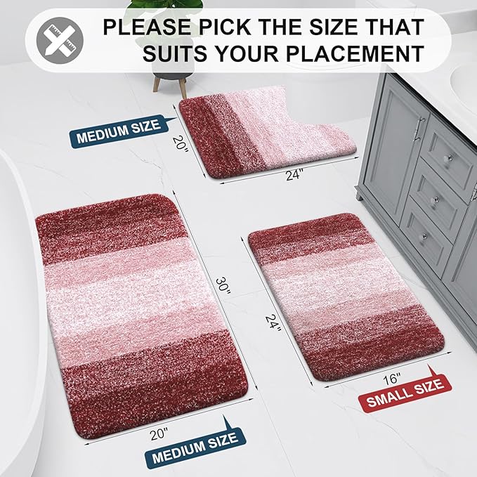 Arotive Microfiber Bathroom Rugs, Shaggy Soft and Absorbent Bath Rug, Non-Slip, Thick Plush Machine Washable Dry Bath Mats for Bathroom, Tub and Shower, 24x16, Burgundy
