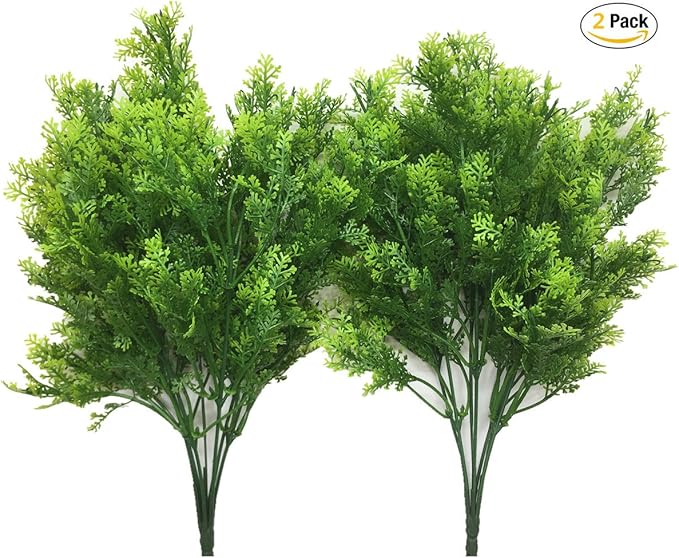 CATTREE Artificial Shrubs Bushes, Plastic Fern Leaves Simulation Faux Grass Realistic Fake Plants Wedding Indoor Outdoor Home Garden Verandah Kitchen Table Centerpieces Arrangements Decoration 2 pcs