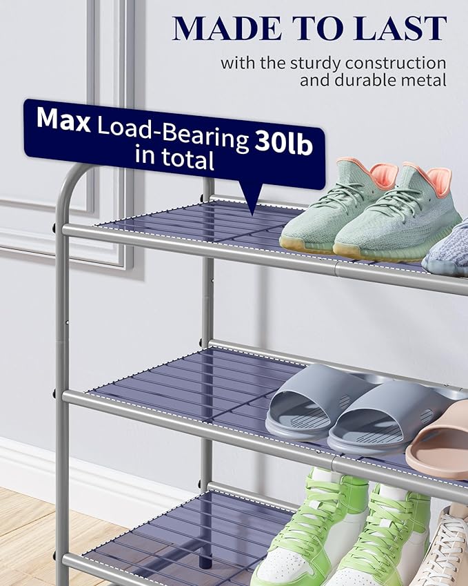 Kitsure Shoe Rack - Stainless Steel Shoe Organizer, Sturdy Shoe Rack for Closet and Front Door Entrance, Free Standing Shoe Shelf, Closet Organizers and Storage, Grey