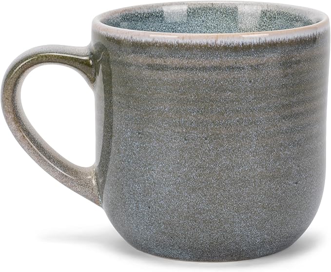 Elanze Designs Glossy Reactive Glaze Large 17 Fluid Ounce Everyday Kitchen Food Grade Ceramic Stoneware Coffee Mug Cup with Comfort Curved Handles, Set of 4, Ocean Teal Blue