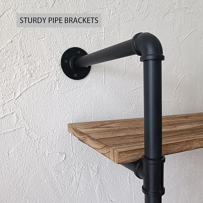 Industrial Pipe Shelf 24 inch,3 Tier Industrial Wall Shelves,Pipe Shelf with Wood Plank,Wall Mounted Bookshelf Shelving for Bathroom,Bedroom,Kitchen,Living Room