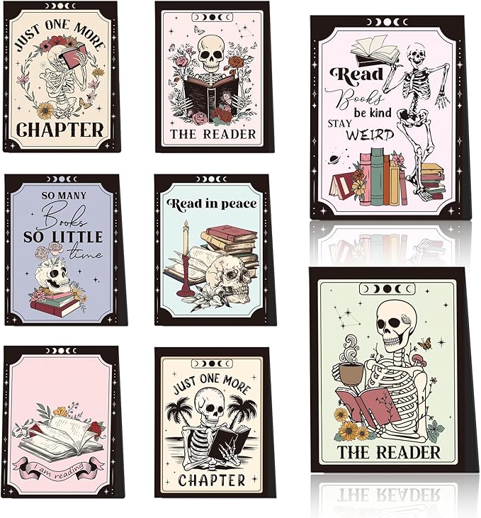 Skeleton Magnetic Bookmark Gifts - 8Pcs Skull Flower Bookmarks Magnetic Skeleton Reading Book Mark Magnets Bookmark Page Markers Clip for Women Book Lover Bookish Reader Students Teachers