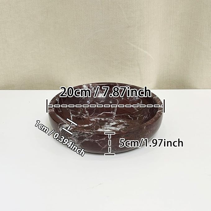 Large Decorative Marble Bowl, 7.87 inches,Natural Stone Round Bowl for Home Decor, Fruit, Nuts, Jewelry tray,Coffee Tables Centerpiece, Soap Serving (Purplered-7.87inch)