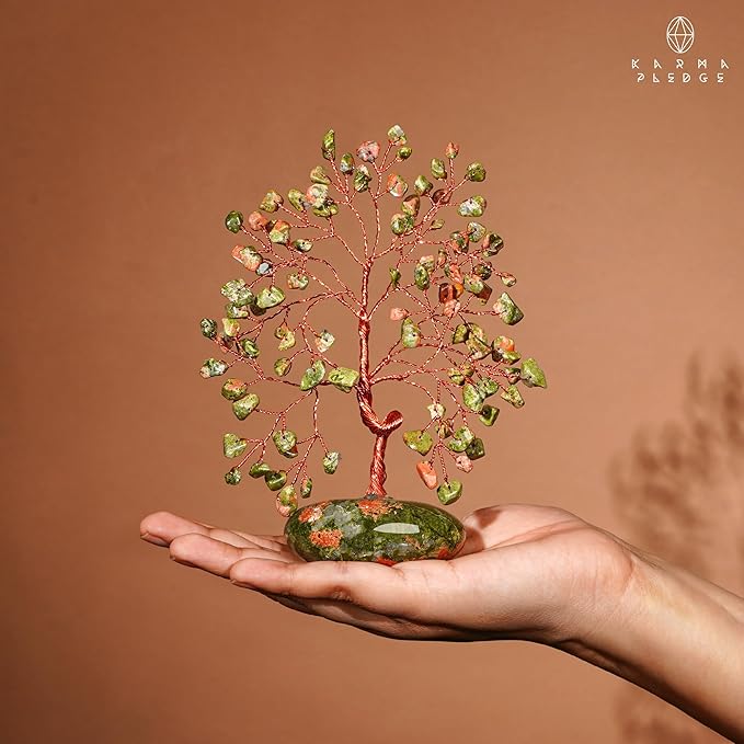 Crystal Tree of Life Home and Office Feng Shui Decor, Unakite Healing Crystal Handmade Bonsai Tree for Positive Energy, Good Luck, Money, Christmas Decor, Birthday Gifts for Women, Mom