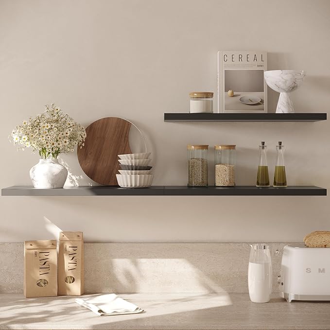 Wall Shelf Set of 1, Black Floating Shelves 30 in W x 10 in D x 1 in H, Wooden Floating Wall Shelf with Invisible Brackets for Living Room/Bedroom/Bathroom/Kitchen Storage and Decor