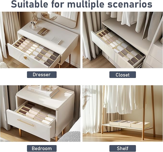 Joyoldelf Sock Drawer Organizer Divider 2 Packs Underwear Organizer, 24 Cell + 16 Cell Closet Organizers and Storage Sock Holders Organizers for Storing Socks, Handkerchiefs, Ties, Belts (Beige)