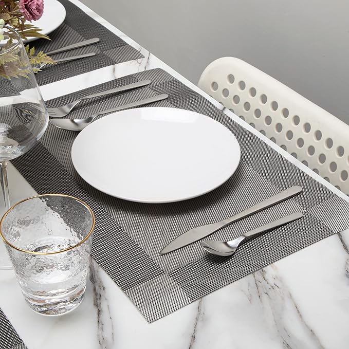 Winknowl Placemats for Dining Table Set of 6 Waterproof, Woven Place Mats for Kitchen Table Vinyl Heat Insulation Stain Resistant Placemats (Gray)