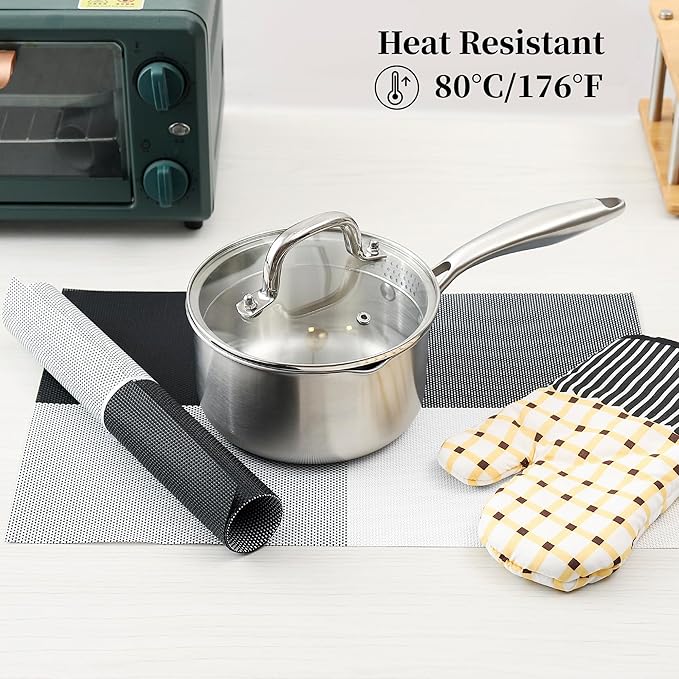 Leetaltree Gray with White Grid Pattern Placemats Set of 8 - Heat Resistant Non-Slip Place mats for Dining Table, Washable Durable PVC Vinyl Woven Table Mats(Grey Grid, 8)