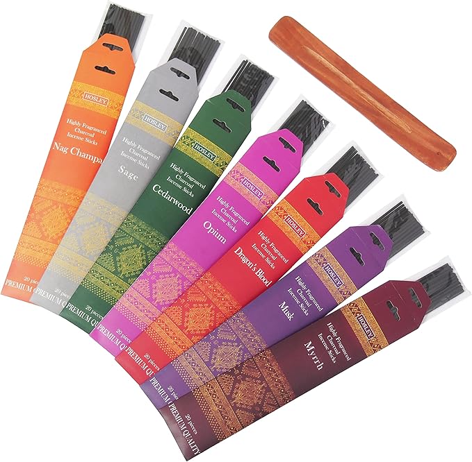 Hosley 140pack Assorted Incense Stick with Black Holder, Infused with Essential Oils. Ideal Gift for Wedding, Events, Aromatherapy, Spa, Reiki, Meditation, Bathroom Setting
