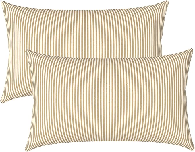 LVTXIII Outdoor/Indoor Lumbar Pillow Covers ONLY, Patio Fade Resistant Lumbar Pillow Covers, All Weather Cushion Cases for Sofa, Patio Couch Decoration, 12"x20", 2 Pack, Stripe Beige