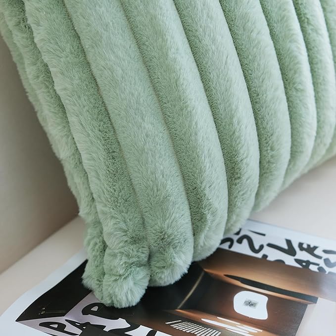 JOJUSIS Pack of 2 Faux Fur Plush Decorative Throw Pillow Covers Couch Cushion Case Soft Pillowcases (Sage Green, 20 x 20-Inch)