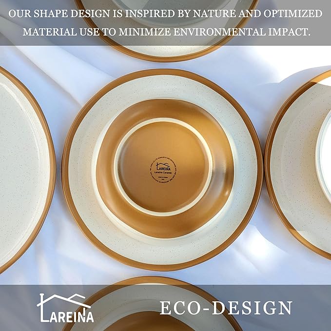 Lareina Plates and Bowls Set, 12 Pieces Farmhouse Ceramic Dinnerware Sets, Scratch Resistance, Dishwasher Microwave Safe, Vanilla White