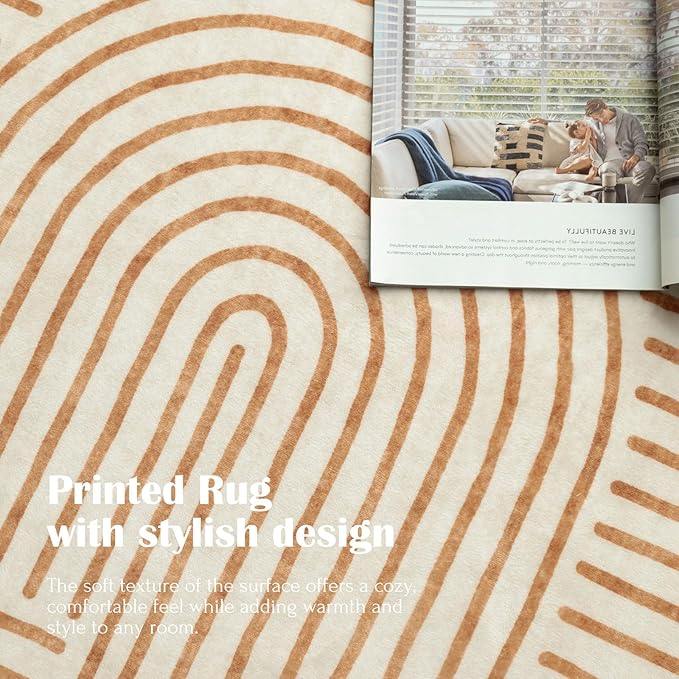 3x5 Washable Area Rug - Small Entryway Rug Non-Slip Orange Abstract Rainbow Kitchen Rugs Modern Boho Carpet Throw Rugs for Living Room Bedroom Bathroom Dorm Nursery Room Home Decor