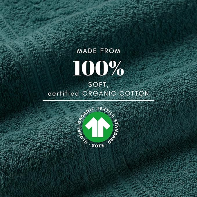 HOMELOVER 100% Organic Cotton Hand Towel Set, 4 Hand Towels, 500 GSM, Hotel Quality, Soft and Very Absorbent, Quick-Drying, GOTS-Certified, Forest Green