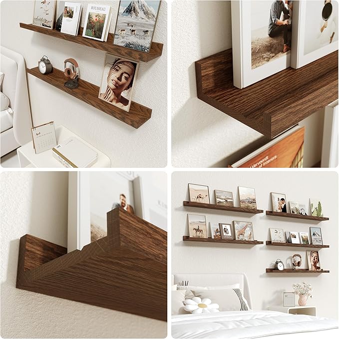 Picture Ledge Shelf,Oak Floating Shelves Set of 2, 36 Inches Rustic Large Wall Shelves Picture Ledge Shelf for Bedroom Living Room Bathroom Kitchen,Wall Mounted Shelves for Wall Decor