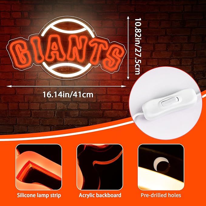 Neon Sign for Wall Decor Baseball Neon Light for Man Cave Sports Fans Birthday Gifts for Men With Baseball Team Sign for Bar Party Dorm Game Room Size16.1 * 12.8inch(ZYLD128)