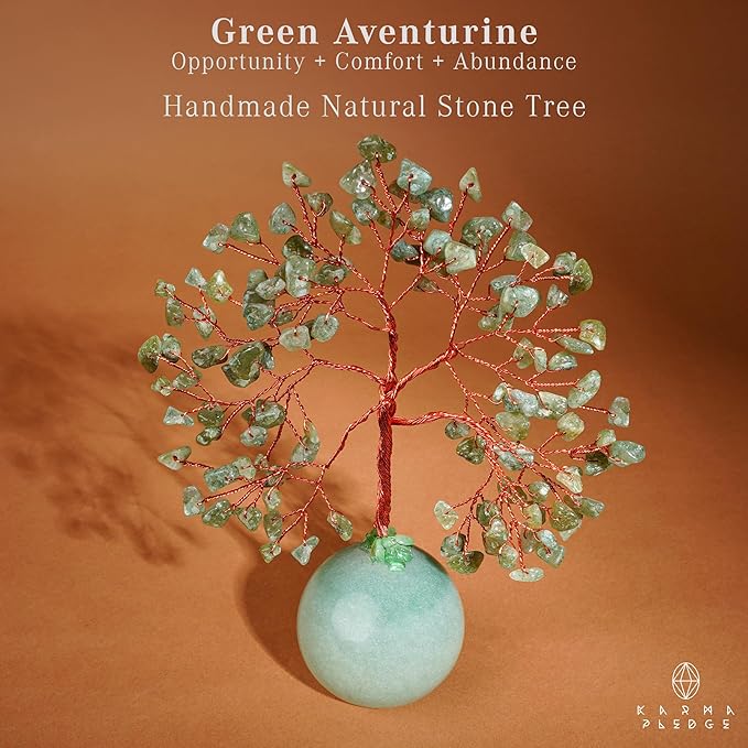 Crystal Tree of Life Birthday Gifts for Women, Mom Green Aventurine Healing Crystals for 7 Chakra Balance, Reiki Healing, Home Decoration Tree for Positive Energy, Good Luck, Office Desk Decor
